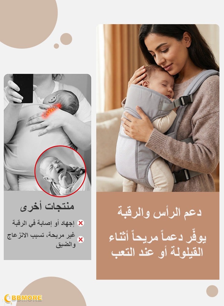 BBMORE Baby Carrier with Pocket, Ergonomic Adjustable Breathable Carrier Slings for 3–24 Months Baby Holder Carrier with Breathable Mesh Fabric, Grey - Image 5